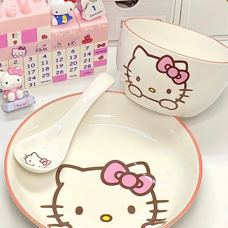 Hello kitty, посуда, керамический набор, ложка, палочки для еды, новая коллекция, полный набор