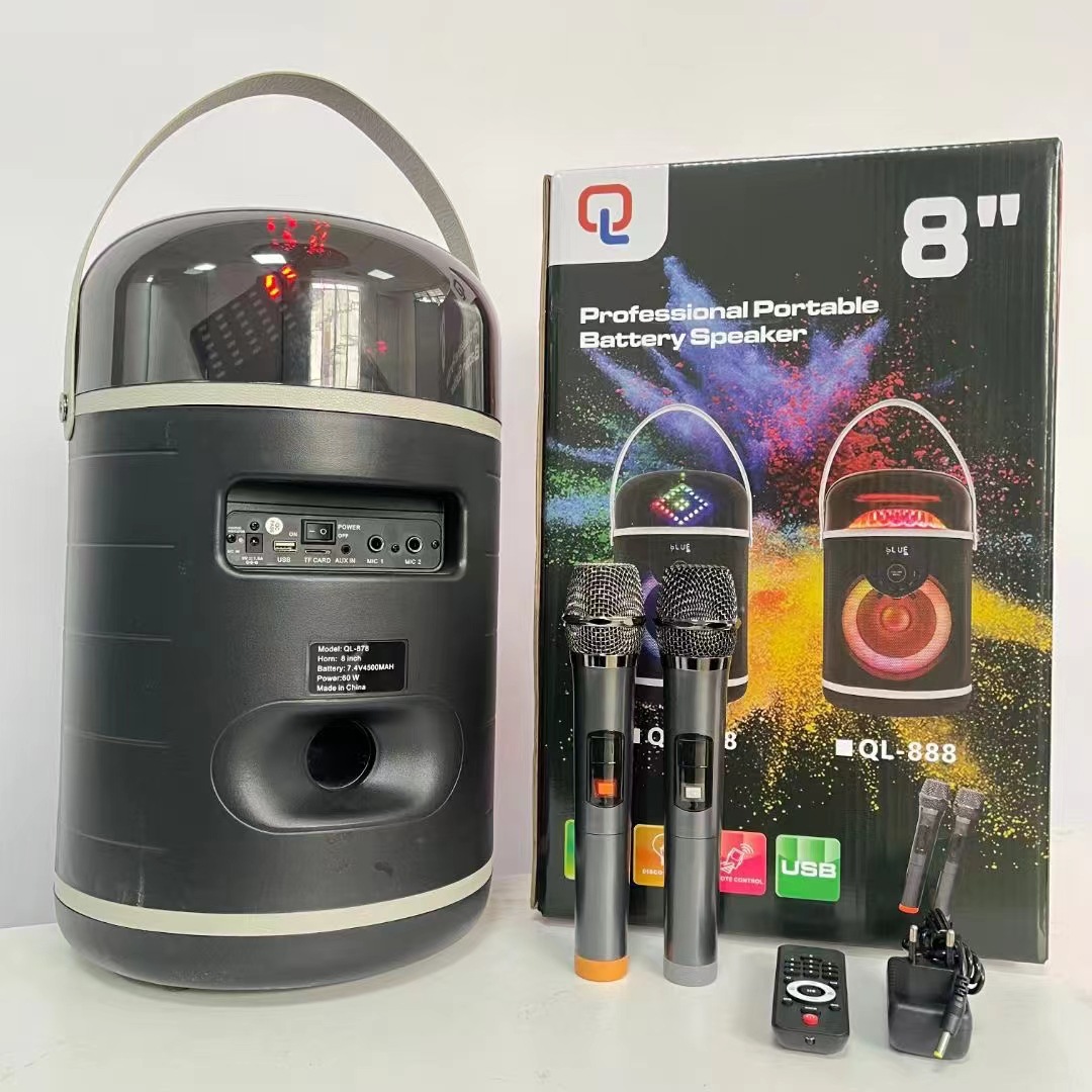 Altavoz Bluetooth KTV Portátil QL-878 con Subwoofer y Luz RGB para Al Aire Libre y KTV