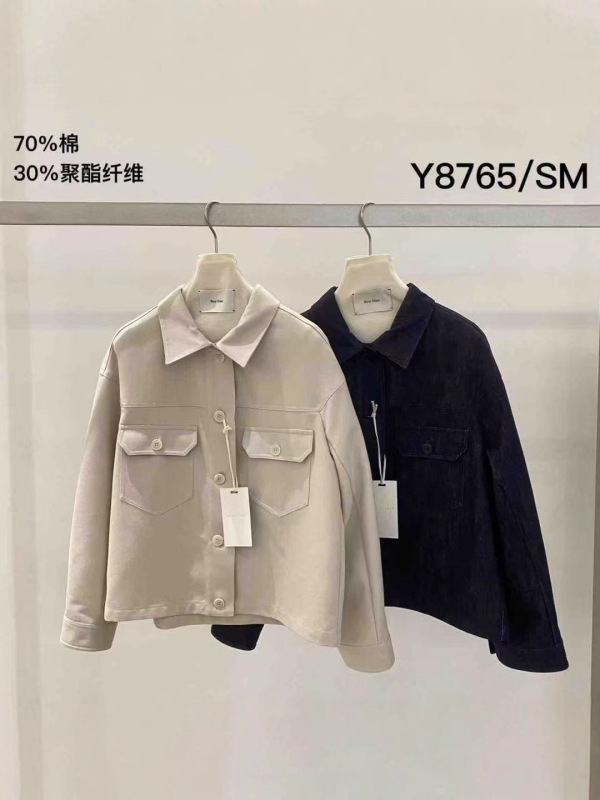 秋季新款休闲牛仔外套一简约翻领宽松纯色夹克上衣沐泽女装Y8765|undefined