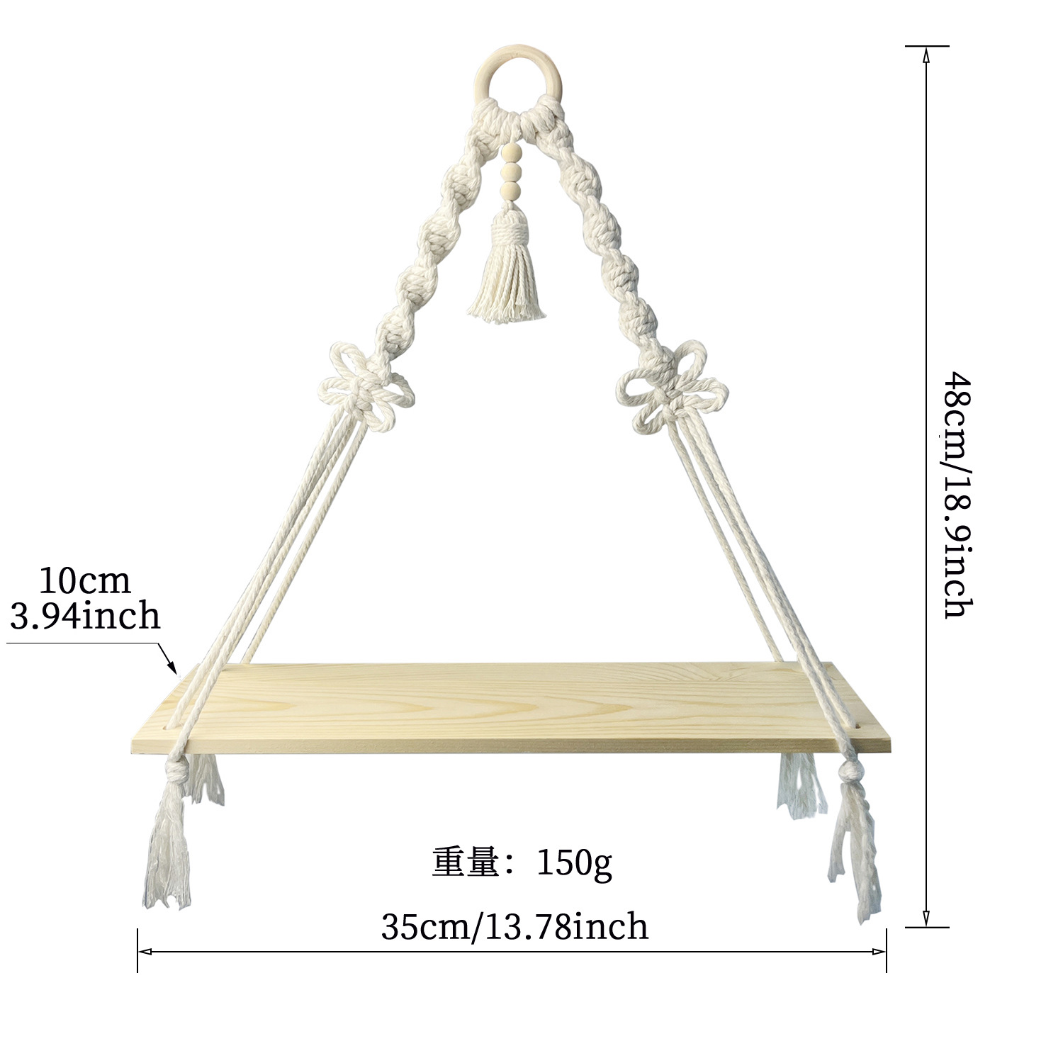 Soporte de etiquetado transfronterizo viento bohemio tejido a mano pared maceta de algodón cuerda tablero de madera estante