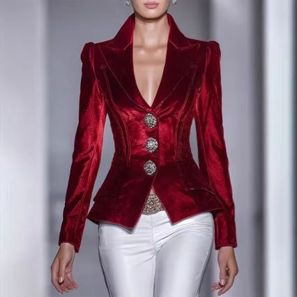 Cross-Border Vintage Women's Blazer 2026 New European and American Style Slim Velvet Blazer Top Cross-Border Vintage Women's Blazer 2026 New European and American Style Slim Velvet Blazer Top