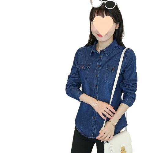 Women's Spring and Autumn New Denim Shirt, Fitted Korean Style Thin Jacket, Versatile Long-Sleeve Denim Top for Petite Women
