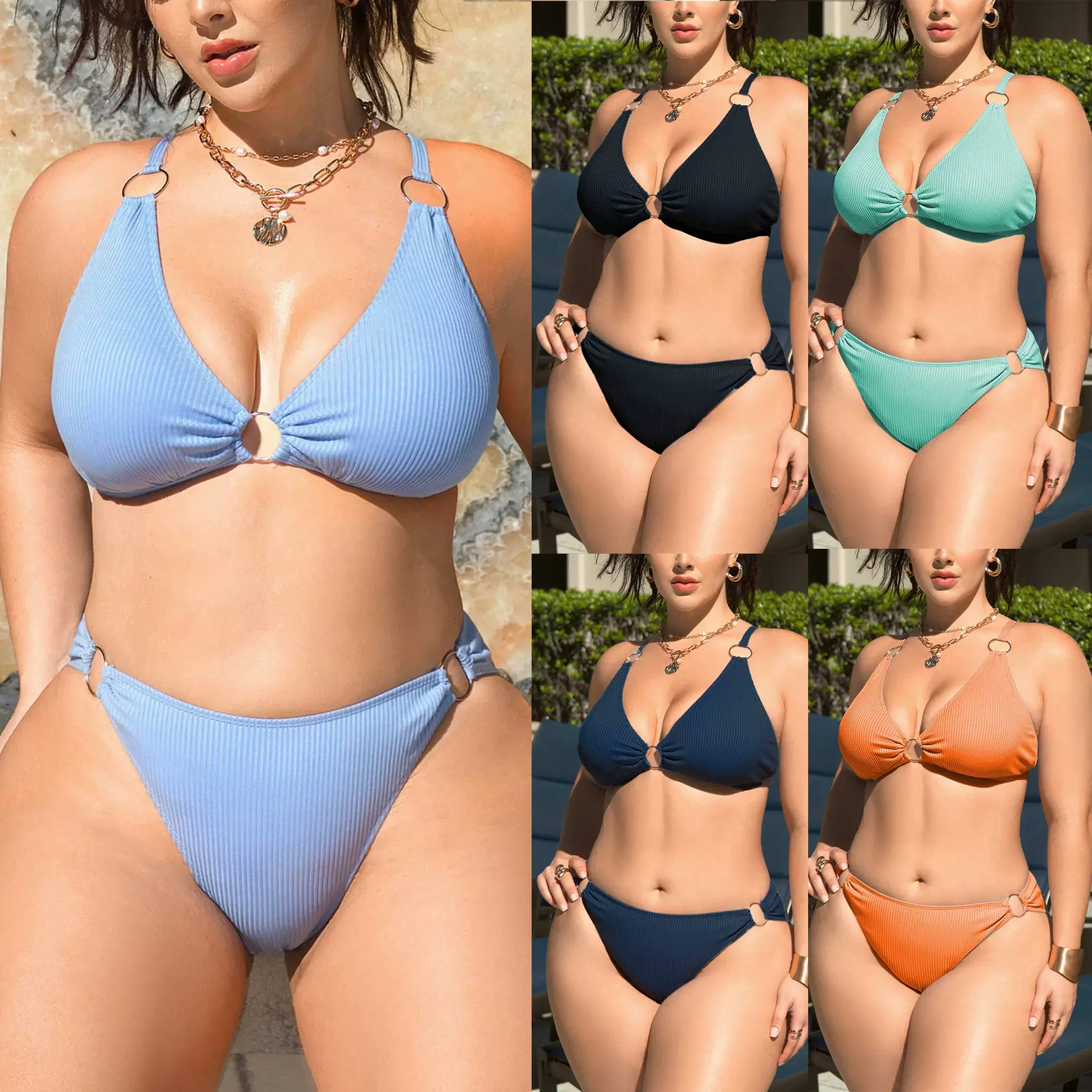 2026新款欧美外贸泳衣女分体坑条印花亚马逊速卖通大码比基尼泳装