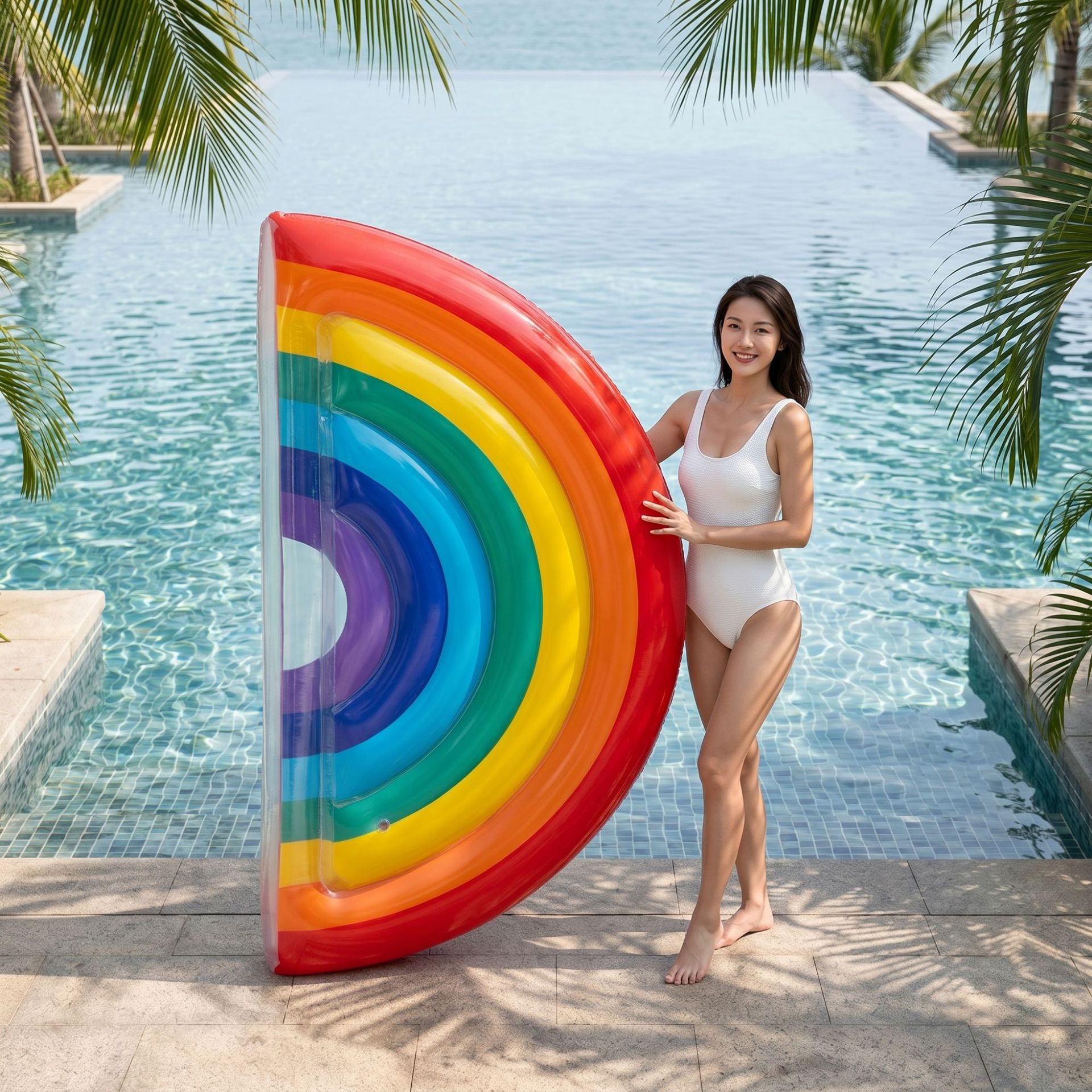 Transfronterizos arco iris flotante de pvc sillón de agua para adultos entretenimiento cama flotante montar flotante