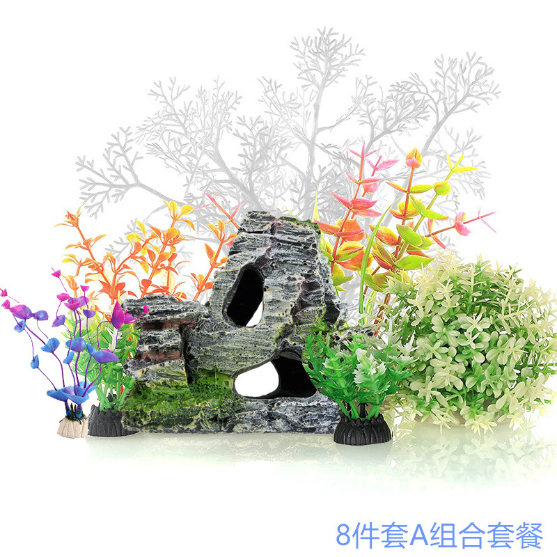 Simulación de acuario plantas acuáticas artificiales simulación de tanque de peces de colores plástico con trompeta flor Paquete de combinación de plantas acuáticas