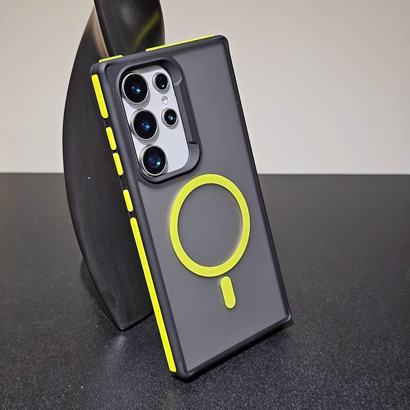 Suitable for Samsung S25Ultra Mobile Phone Case, Two-Color Magnetic Charging S23Plus Matte Skin-Feel Magsafe Protective Case