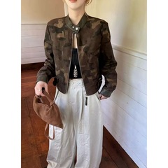 欧货复古立领迷彩短款外套女2025秋季新款宽松显瘦百搭机车风夹克