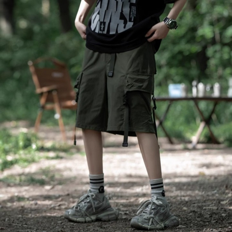 Men's Summer Cargo Shorts with Multiple Pockets, American Style, Loose Fit, Trendy Brand, Functional, Couple's Casual Straight-Leg Shorts