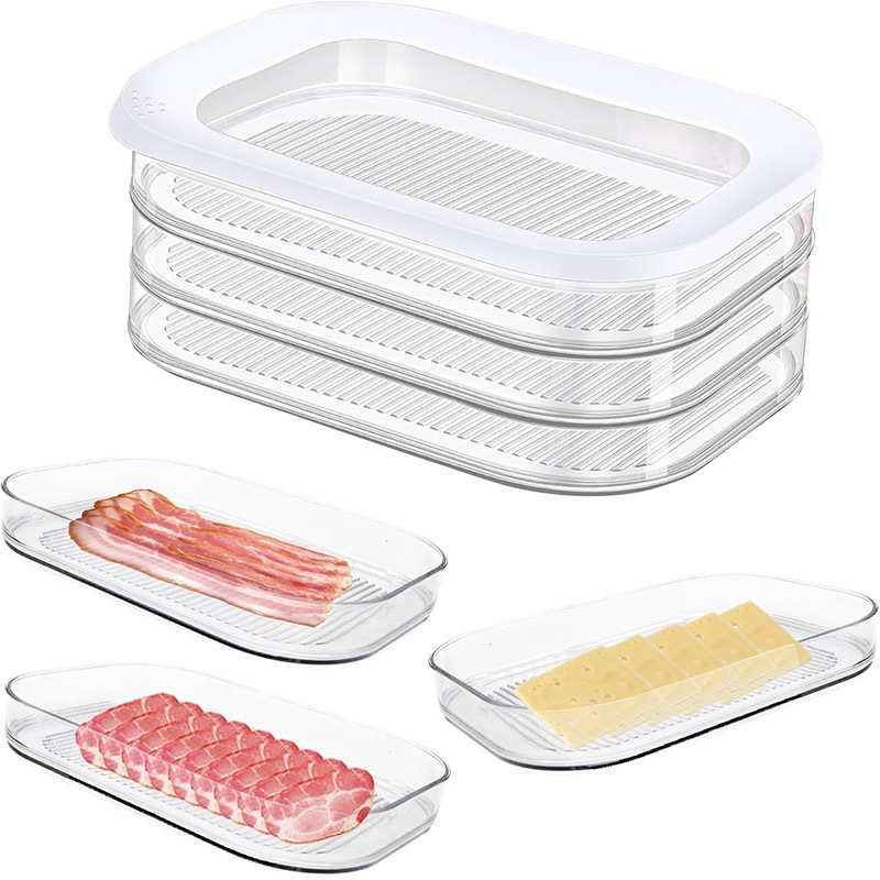 Caja de carne cocinada transfronteriza de venta caliente caja de almacenamiento sellada refrigerador Bacon con cubierta de almacenamiento de alimentos caja de carne cocinada transparente