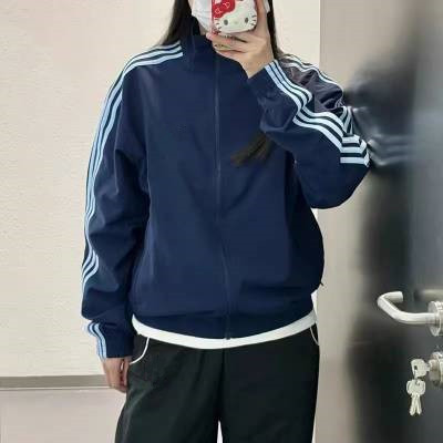 Cross-border foreign trade version outdoor sports casual stand-up collar jacket with three stripes, breathable, durable, loose-fitting unisex jacket