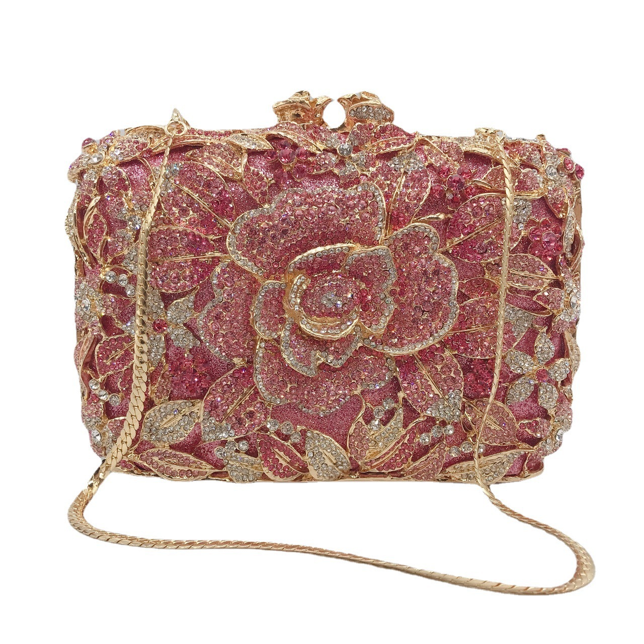 Selección estricta de diamantes transfronterizos bolsas de cena rosa pastel hueco bolsas de mujer bolsas de diamantes llenas bolsas de mano bolsas de vestido