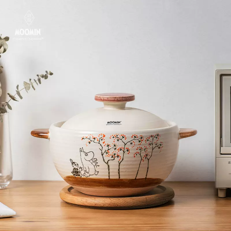 姆明Moomin手绘原画风日式厚釜粗陶砂锅煲粥煲汤家用陶瓷煲耐高温