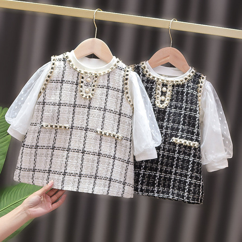 Children's dress for girls, spring and autumn season, two-piece set for little girls, princess dress and top, small children's autumn dress