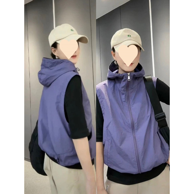Hooded Sleeveless Breathable Windbreaker Vest Jacket for Women 2026 Spring/Summer New Sun Protection Versatile Casual Top Cardigan Hooded Sleeveless Breathable Windbreaker Vest Jacket for Women 2026 Spring/Summer New Sun Protection Versatile Casual Top Cardigan