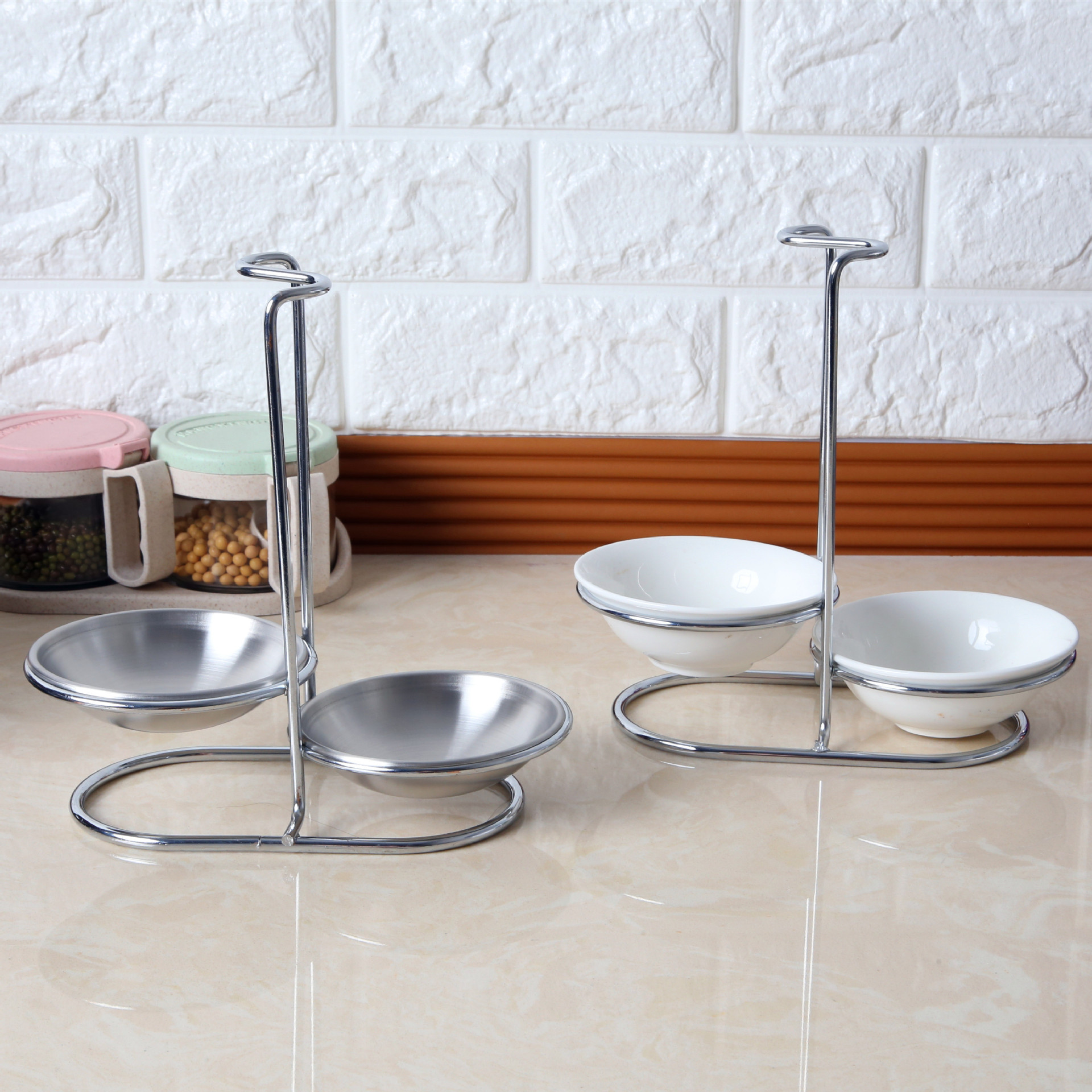 Stainless steel soup spoon holder, dining spoon organizer, two-tier soup bowl stand, hot pot utensil rack, kitchenware stand, ceramic bowl