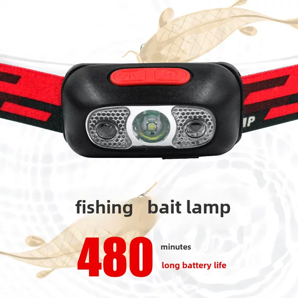 Outdoor Fishing Light, Sensor Headlamp, Ultra-Light Head-Mounted Bait Light, USB Rechargeable, Ultra-Bright, Long-Lasting, Special for Mountaineering