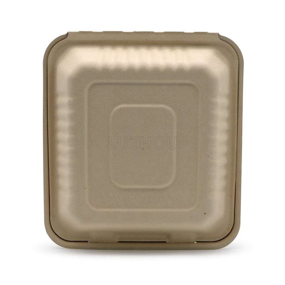Shaogeng oasis Pulpa de caña de azúcar Pulpa de bambú de 8 pulgadas 3-rejilla caja de almuerzo caja de bloqueo ecológico vajilla desechable degradable compostable