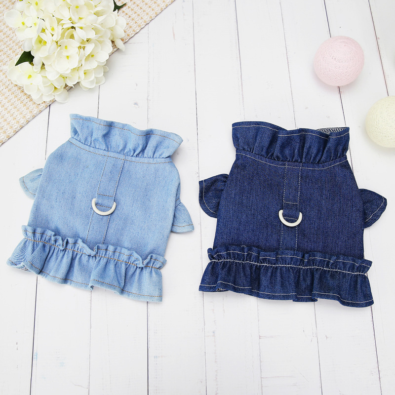 貓咪胸背衣背心式牽引泰迪比熊狗狗衣服寵物服飾牛仔裙子胸背批發