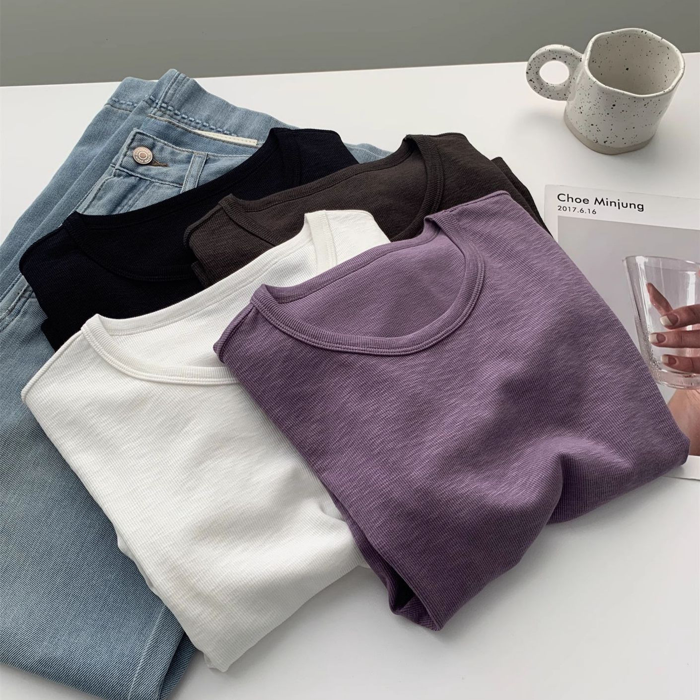Solid color bamboo cotton summer light and thin breathable T-shirt…