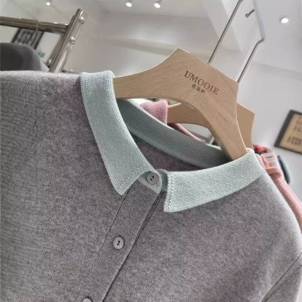 Завод Jinya Garment/POLO, маленький лацкан из шерсти, свитер-кардиган с двумя типами ворот