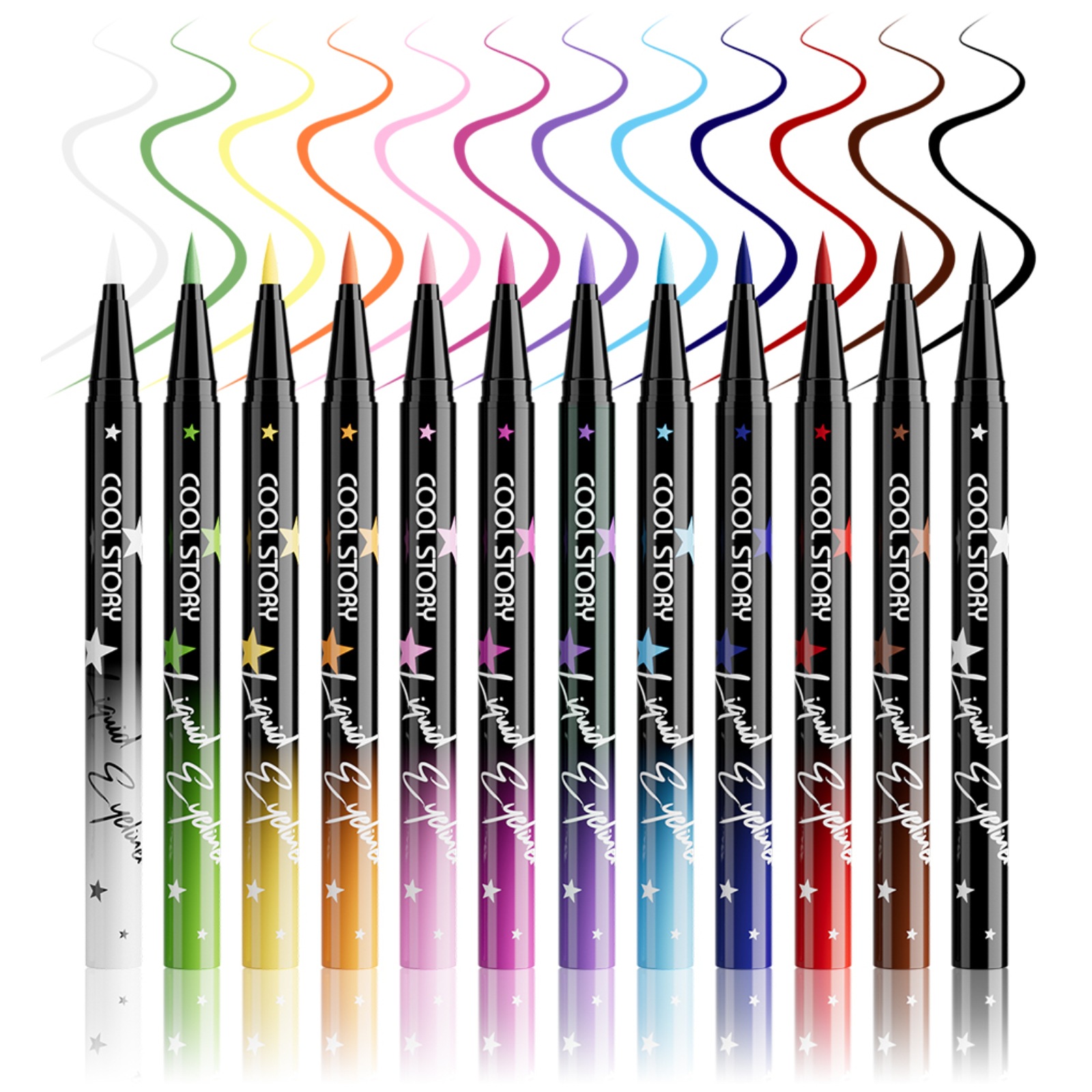 Cross-Border Colored Eyeliner Pen 12 Colors Matte High-Saturation Liquid Eyeliner Pen Anti-Smudge Long-Lasting Quick-Dry Waterproof Sweat-Resistant Quick-Dry