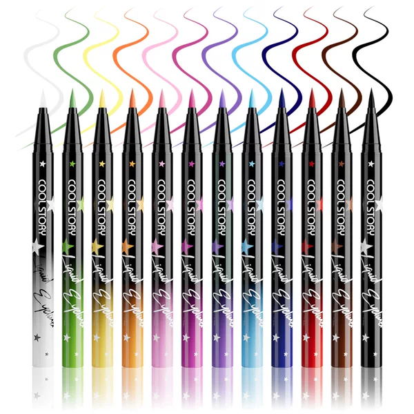 Cross-Border Colored Eyeliner Pen 12 Colors Matte High-Saturation Liquid Eyeliner Pen Anti-Smudge Long-Lasting Quick-Dry Waterproof Sweat-Resistant Quick-Dry