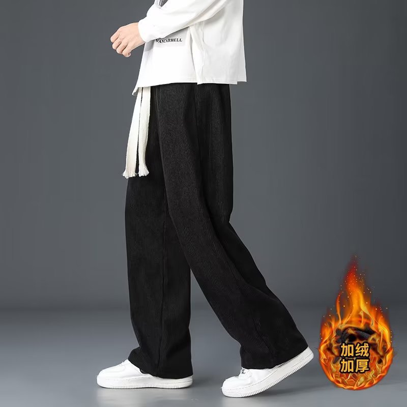 Corduroy Straight-Leg Casual Pants with Fleece Lining, Thickened Sports Wide-Leg Trousers for Men, New Loose Fit for Autumn and Winter 2025