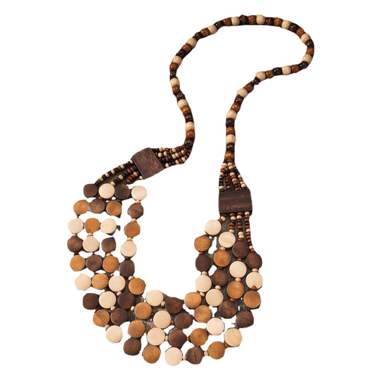 Traje de joyería de mujer de estilo étnico bohemio de múltiples capas con cuentas redondas grandes multicolores retro europeo y americano