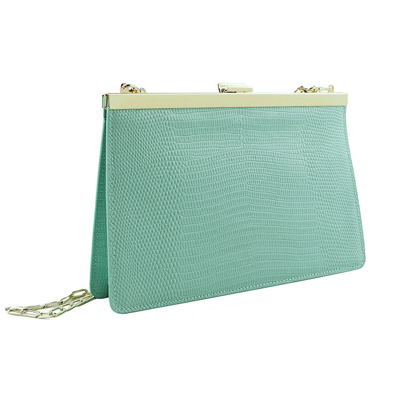Women's Cowhide Chain Bag, Niche Design Lizard Embossed Clasp Bag, Single Shoulder Handbag Envelope Bag, French Style Evening Bag - Thumbnail 6