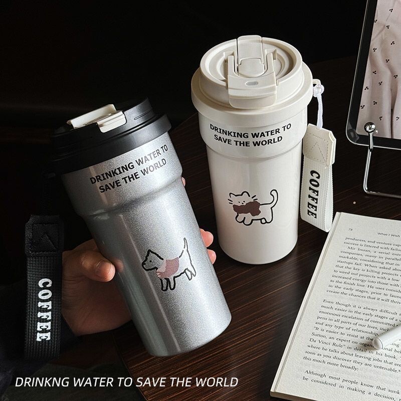Kitty 316 Stainless Steel Thermos Cup, Large Capacity, Stylish for Both Men and Women, Home-Use Cup, Portable Straw Coffee Cup, Ins Style Kitty 316 Stainless Steel Thermos Cup, Large Capacity, Stylish for Both Men and Women, Home-Use Cup, Portable Straw Coffee Cup, Ins Style