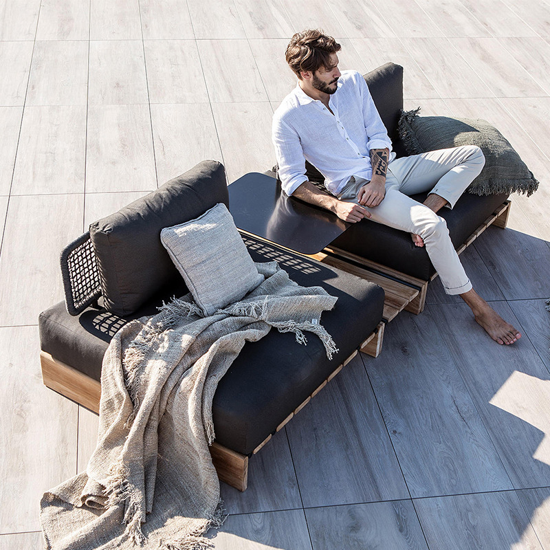 Sofá de ratán de teca al aire libre, patio, balcón al aire libre, jardín, ocio, hotel, muebles creativos de madera maciza