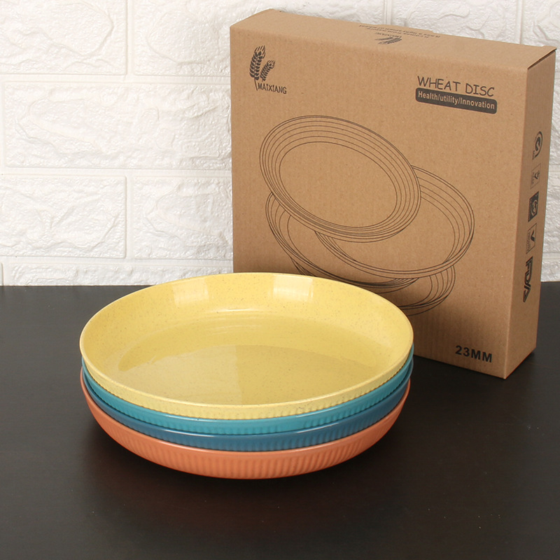 23cm placa de la raya 4 Unids paja de trigo placa del hogar restaurante plato 9 pulgadas ronda plato de fruta
