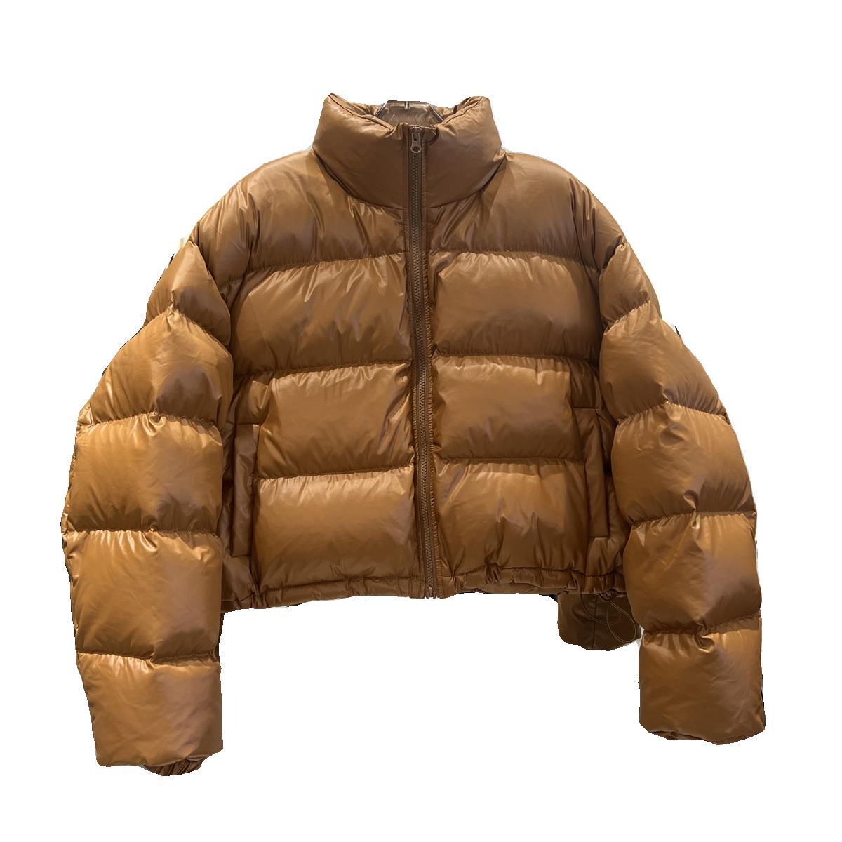 Giacca corta e calda da donna, giacca da donna con colletto alto, perlescente, spessa, calda, bianca, anatra, calda_voghion.com