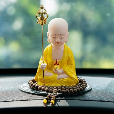 Car ornaments Maitreya Buddha Ceramic Statue, Large - seated-ksitigarbha-yellow