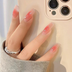 X146假指甲貼片穿戴甲美甲成品美甲貼片腮紅碎鑽暈染甲片穿戴甲片