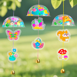 Children's DIY Painting and Coloring Stereo Butterfly Wind Chime Material Package Kindergarten Creative Hanging Decoration Warm-Up Activity Handmade