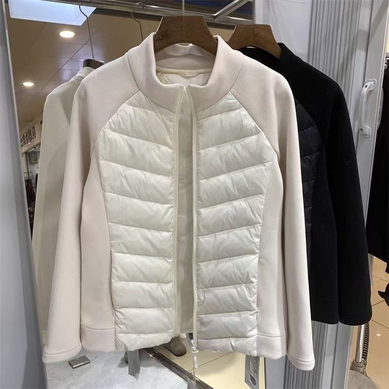 2025 ropa deportiva de algodón de empalme de invierno de collar nuevo estilo a prueba de viento, delgado y caliente, abrigo al aire libre ligero, costillas de mujer