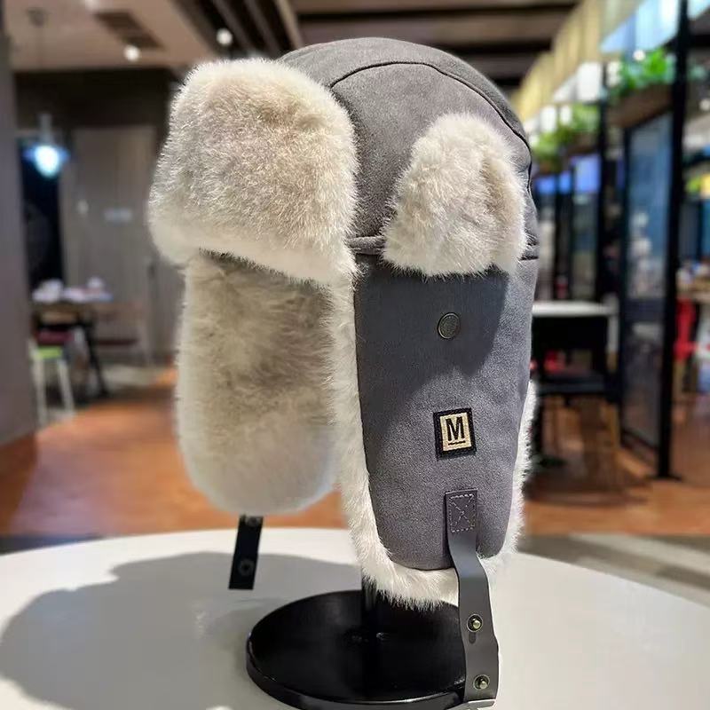 麂皮绒冬季雷锋帽男女保暖护耳帽户外骑车加绒防风防寒东北棉帽