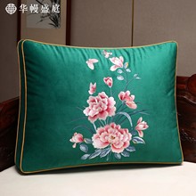 新款家用轻奢高级感沙发软包靠背新中式刺绣荷兰绒含芯床头靠枕