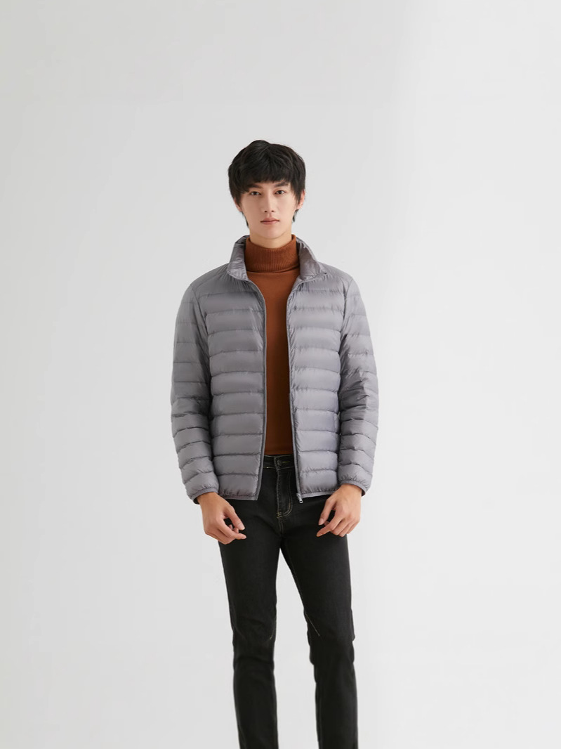 Nuevo 90 blanco chaqueta de invierno hombre ligero corto joven de mediana edad chaqueta de cuello ultra ligero auténtico