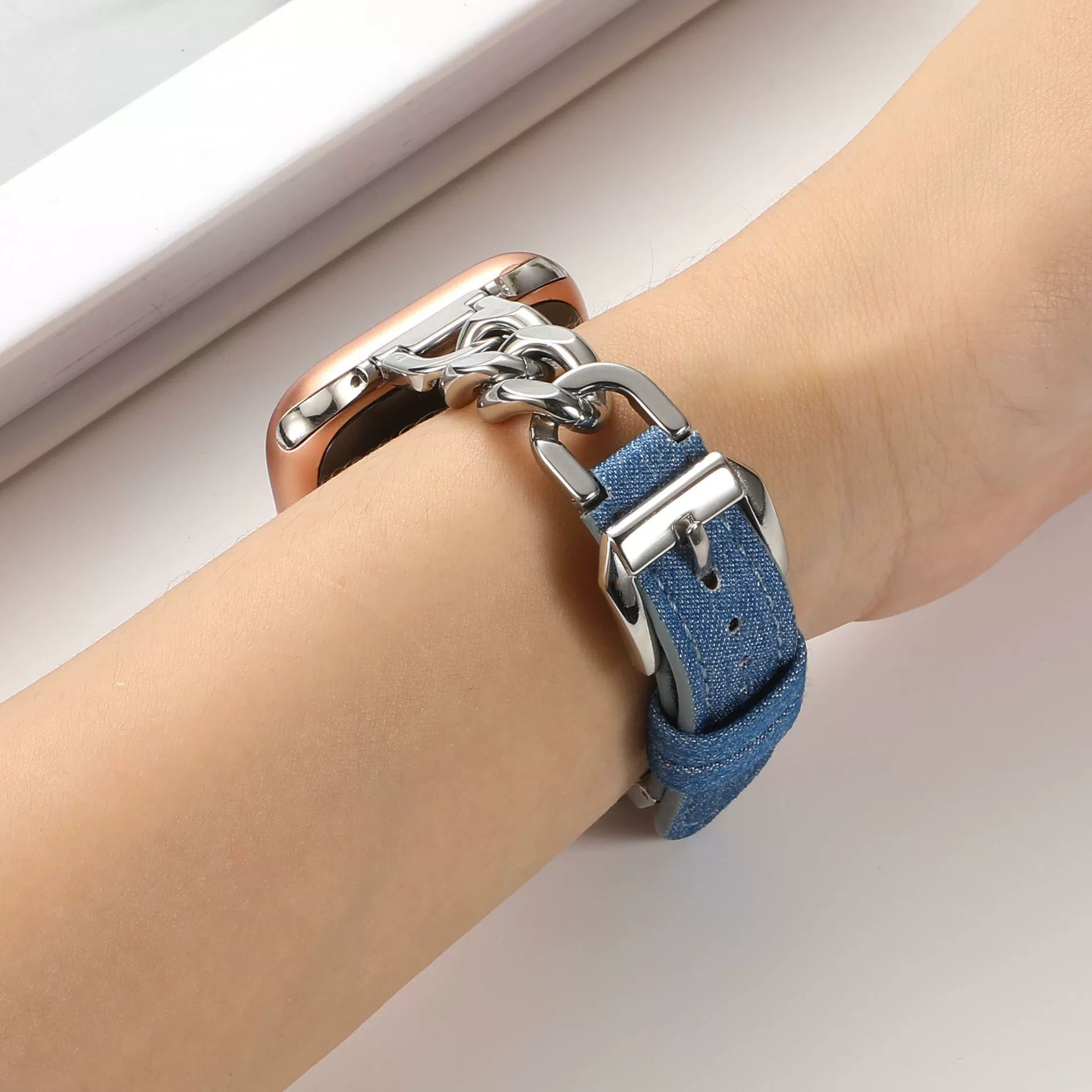 Применимый ремешок для AppleWatchs10 Retotic ретро джинсовая цепь Apple iWatchs9 Band 8765 Small SE2