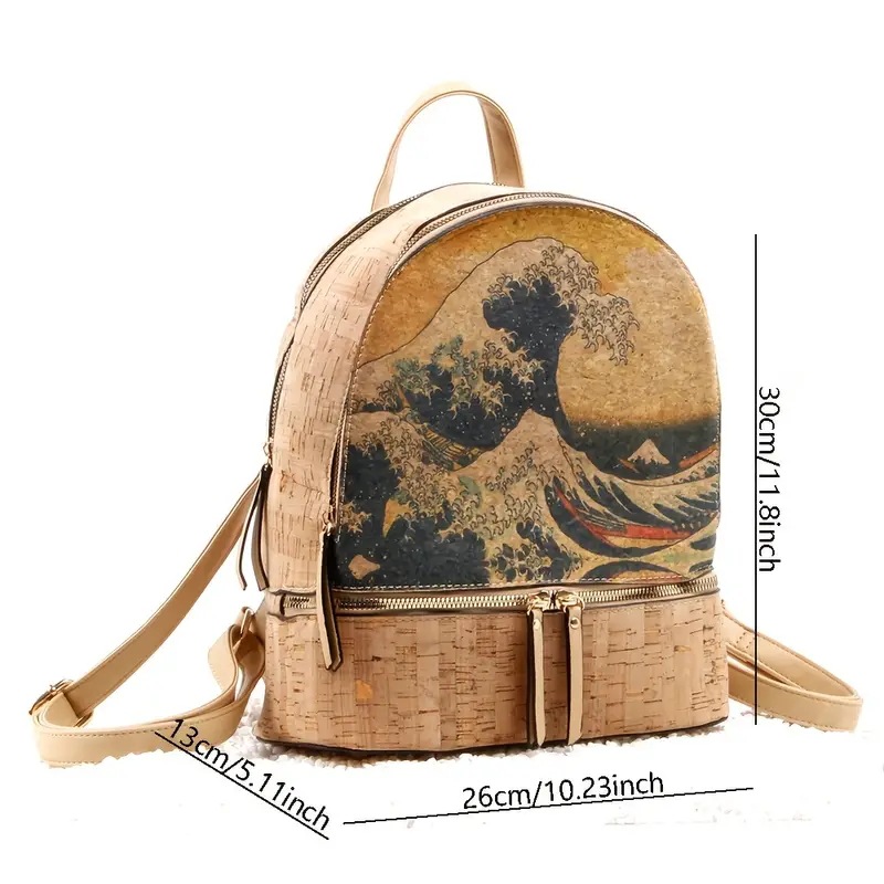 2024 New Woodgrain Environmental Protection Print Art Foldable Storage Zipper Backpack_voghion.com