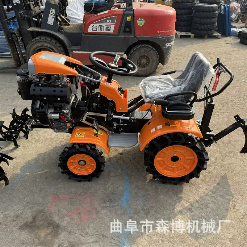 照明款柴油四轮微耕机水旱打田四驱小型乘坐式旋耕机犁地机开沟机