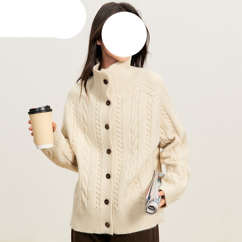 RARN loves you like you do, classic retro jacquard sweater jacket, 2026 spring new style, stand-up collar knitted cardigan top RARN loves you like you do, classic retro jacquard sweater jacket, 2026 spring new style, stand-up collar knitted cardigan top