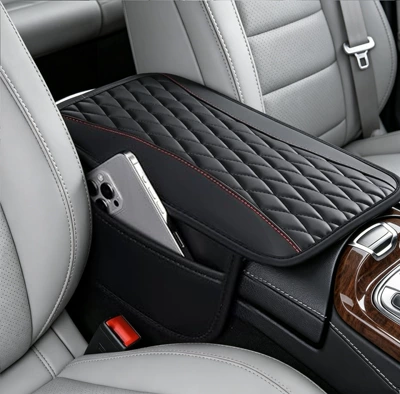 Armrest box pad Double-Stitched Pattern, Universal Type, High-End - black