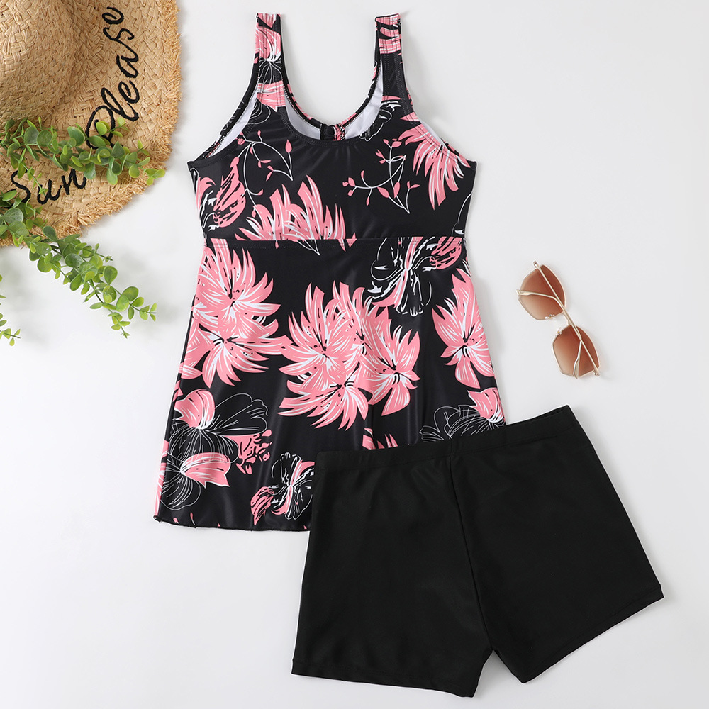 2023 New Split Bikini Digital Printed Flat Corner Pants Drawstring Gathering Swimwear for Women_voghion.com