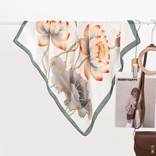 气质国风水墨荷花女士丝巾高级感百搭复古印花装饰小领巾网络热销