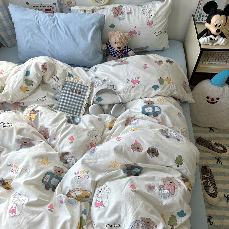 Clase A ropa de cama desnuda para dormir cuatro piezas de algodón lavado con agua sábanas de aire cubierta de cama de grado madre y bebé dormitorio de tres piezas