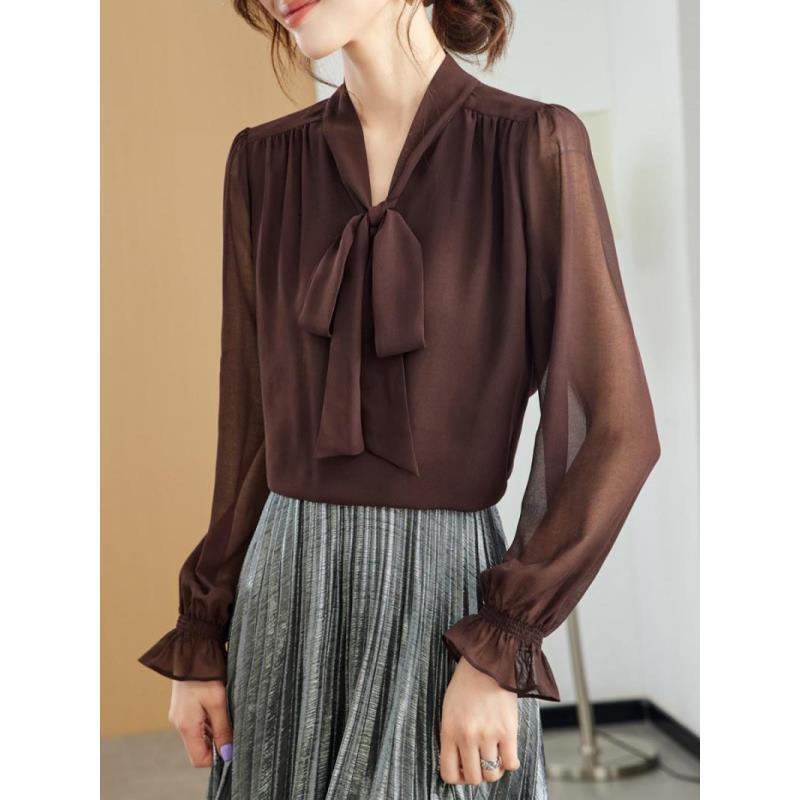 Spring professional elegant shiffon shirt with bow