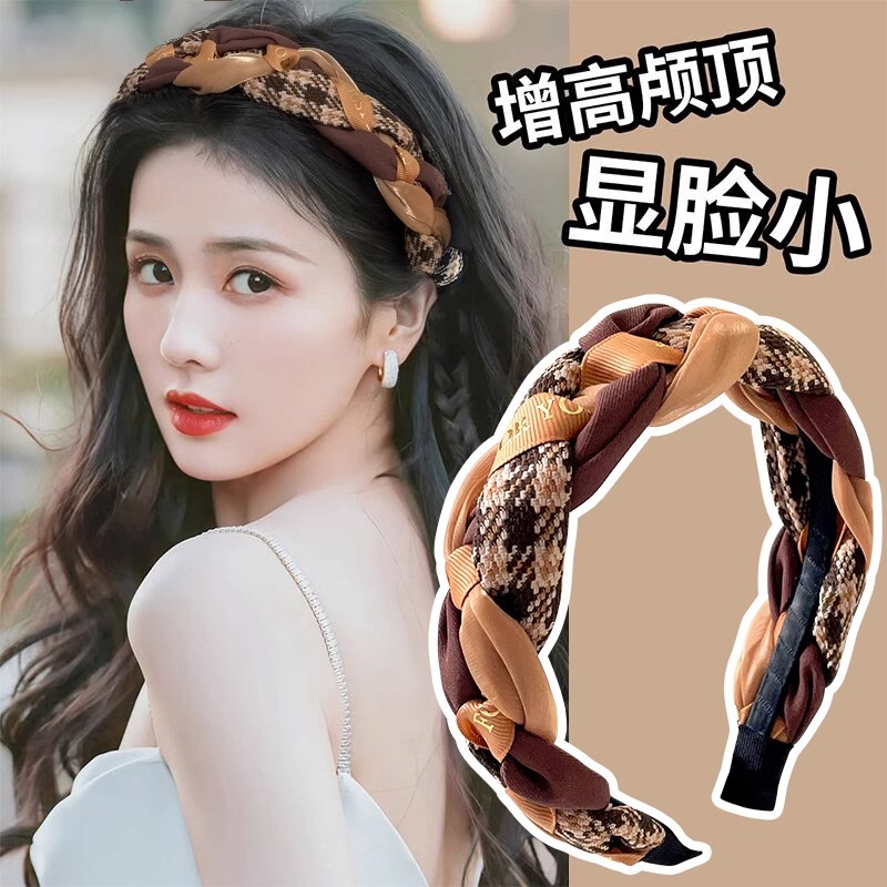 Retro Maillard High craneal Top Diadema para mujer 2025 nuevo estilo coreano todo-fósforo lavado de cara paquete de cabello sin cabeza diadema de lado ancho